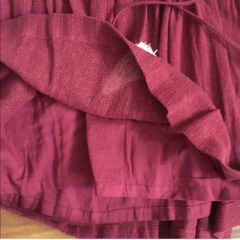 Anthropologie Burgundy Peasant Blouse with White Tassels
